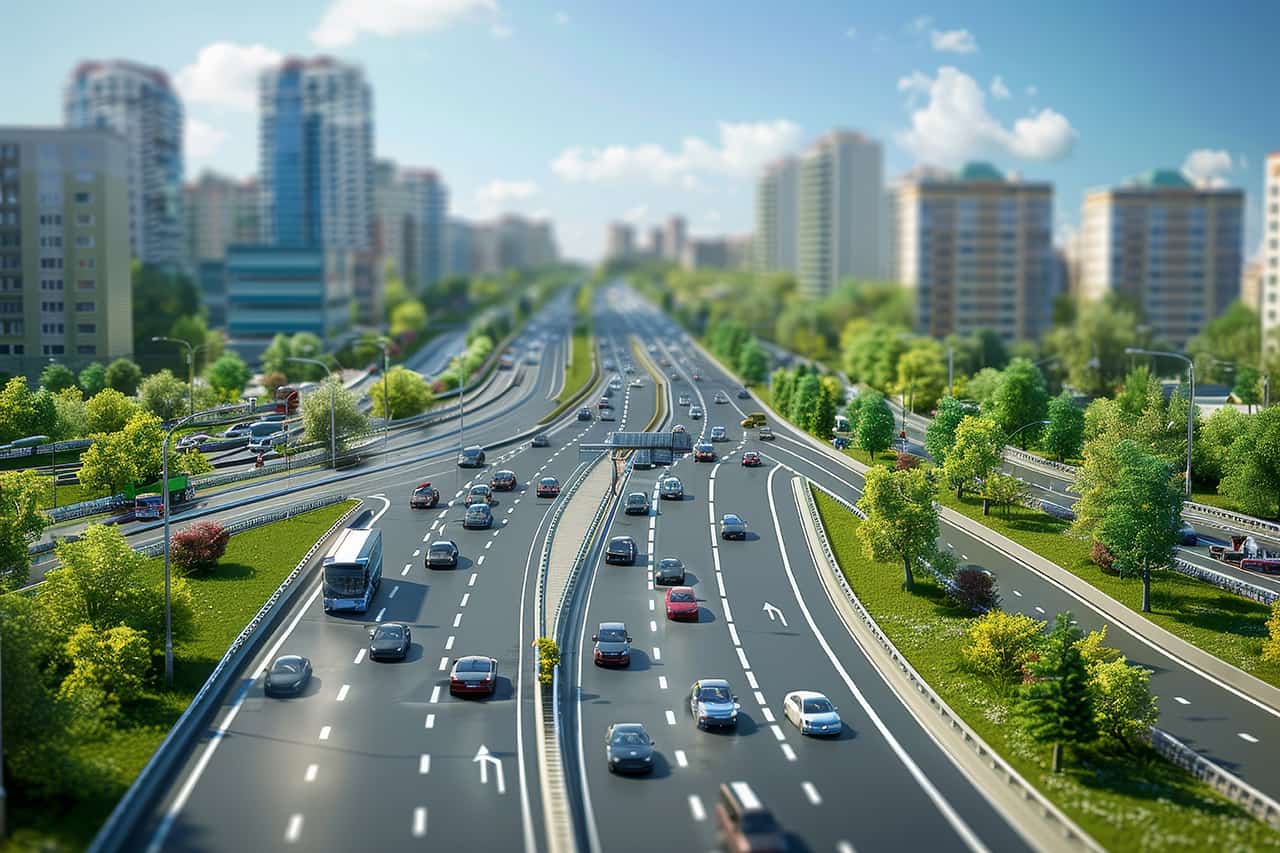 近代的な高速道路を入っている車