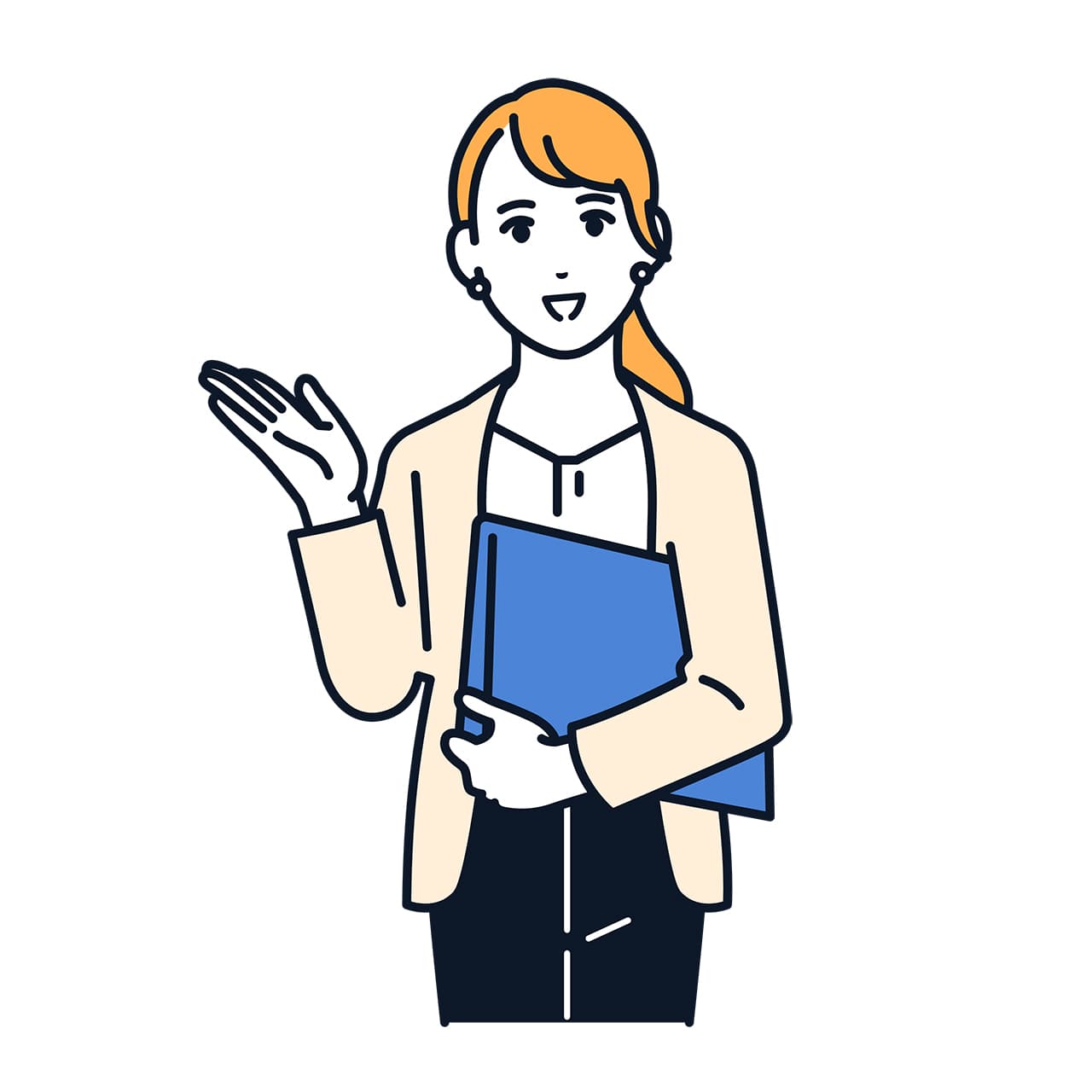 案内をするスーツの女性のイラスト